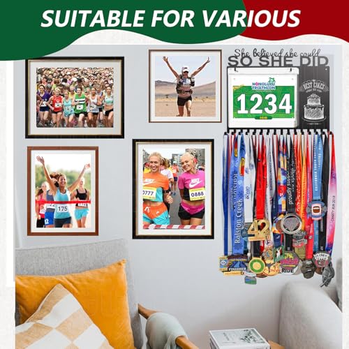 Race Medal Holder Wall Hanger - She Believed She Could - 60 Bib Bags / Black