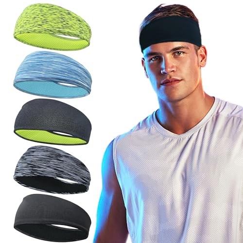 5 Pack Sports Headbands for Men - Breathable Mesh Design, Reusable