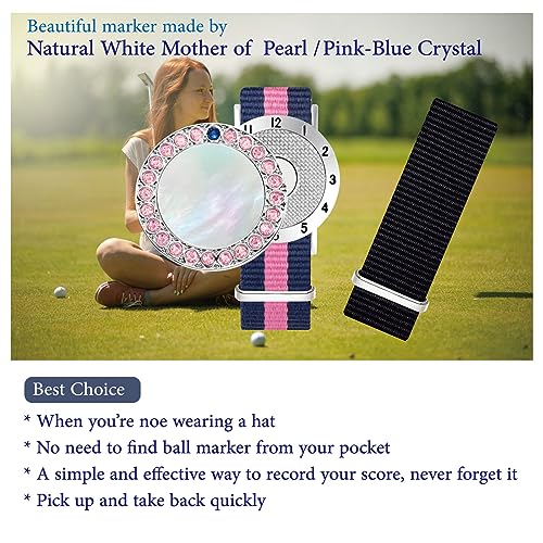 E TRUEE White Pearl & Pink Crystal Golf Ball Marker with Stroke Counter & Bracelet, Women’s Golf Accessories