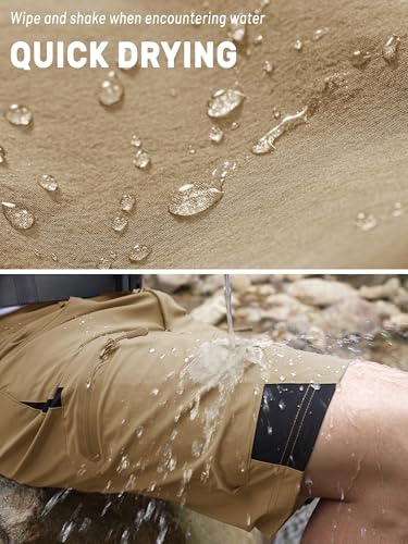 TACVASEN 10" Khaki Men's Hiking Cargo Shorts with Zipper Pockets - Quick Dry, 32