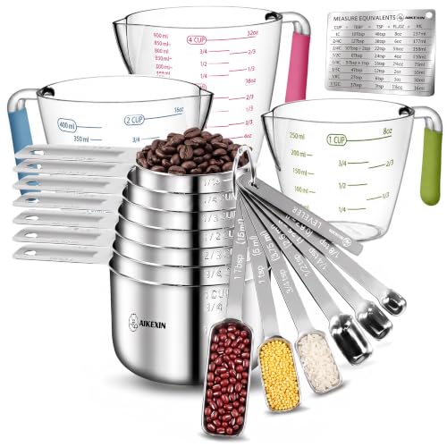 AIKEXIN 20-Piece Stainless Steel Measuring Cups & Spoons Set for Baking & Cooking