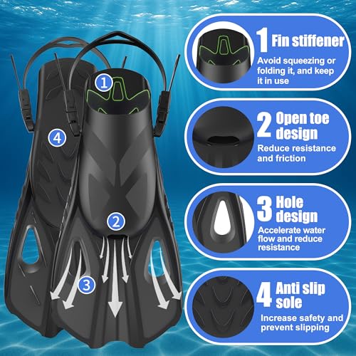 Adjustable Snorkel Fins for Adults - Travel Size L/XL (US Men 9-13/Women 10-14)