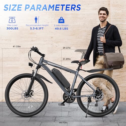 Electric Mountain Bike for Adults - 26" 1000W Motor, 50 Miles Range, Grey