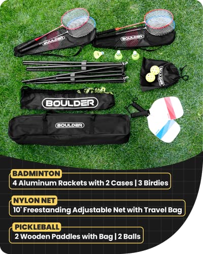 Portable Badminton Pickleball Net - Adjustable Height Set - Black