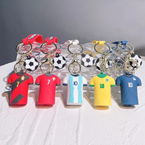 Soccer Jersey Keychain with Football Charm - Blue