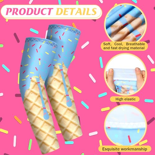 Kids Arm Sleeves 12 Pairs - Soft Colors for Ages 8-10 - Ice Cream Design