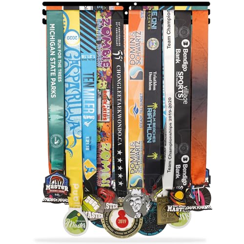 Marathon Medal Display Hanger - Wall Mount, 3 Lines, Black