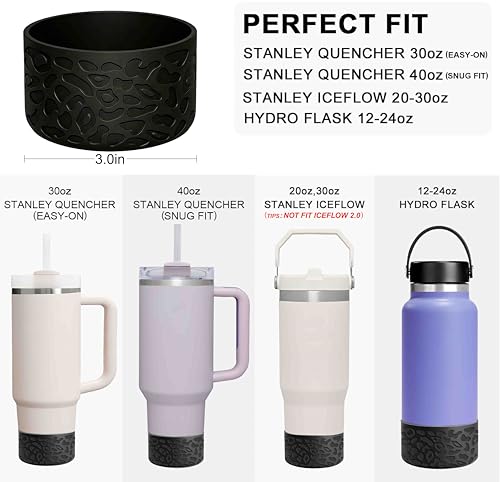Leopard Engraved Silicone Boot for Stanley Cup 40oz & Hydro Flask - Black
