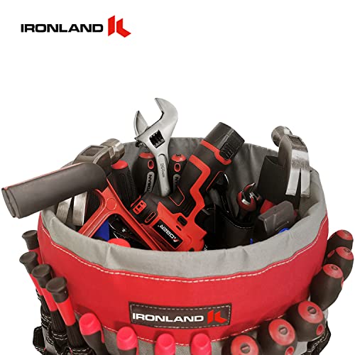 IRONLAND Bucket Tool Organizer Fit 3.5-5 Gallon Bucket, 51 Pockets, Bucket Tool Caddy Organization for Garden, Construction, Carpenter, Electrician, Builder Red & Black