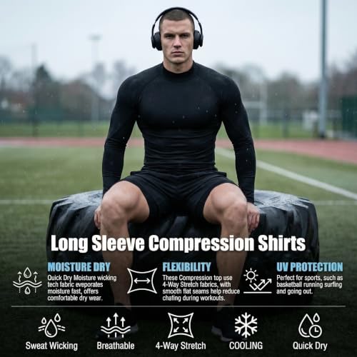 LANBAOSI Men's Mock Turtleneck Compression Shirt XL Black Base Layer