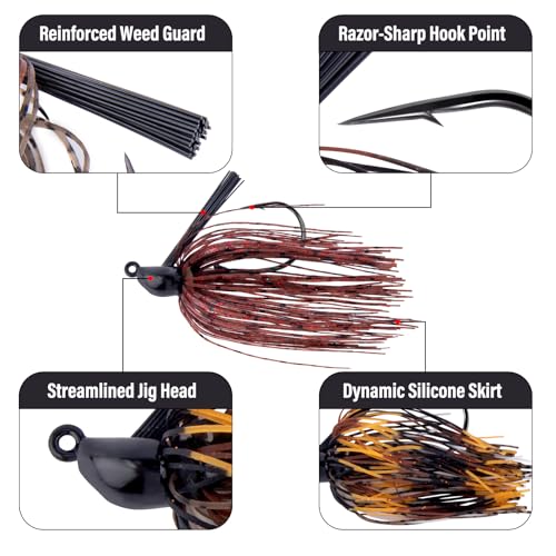 Weedless Bass Fishing Jigs - 2 Pack, Pumpkin Seed, 1/4oz Hook #3/0