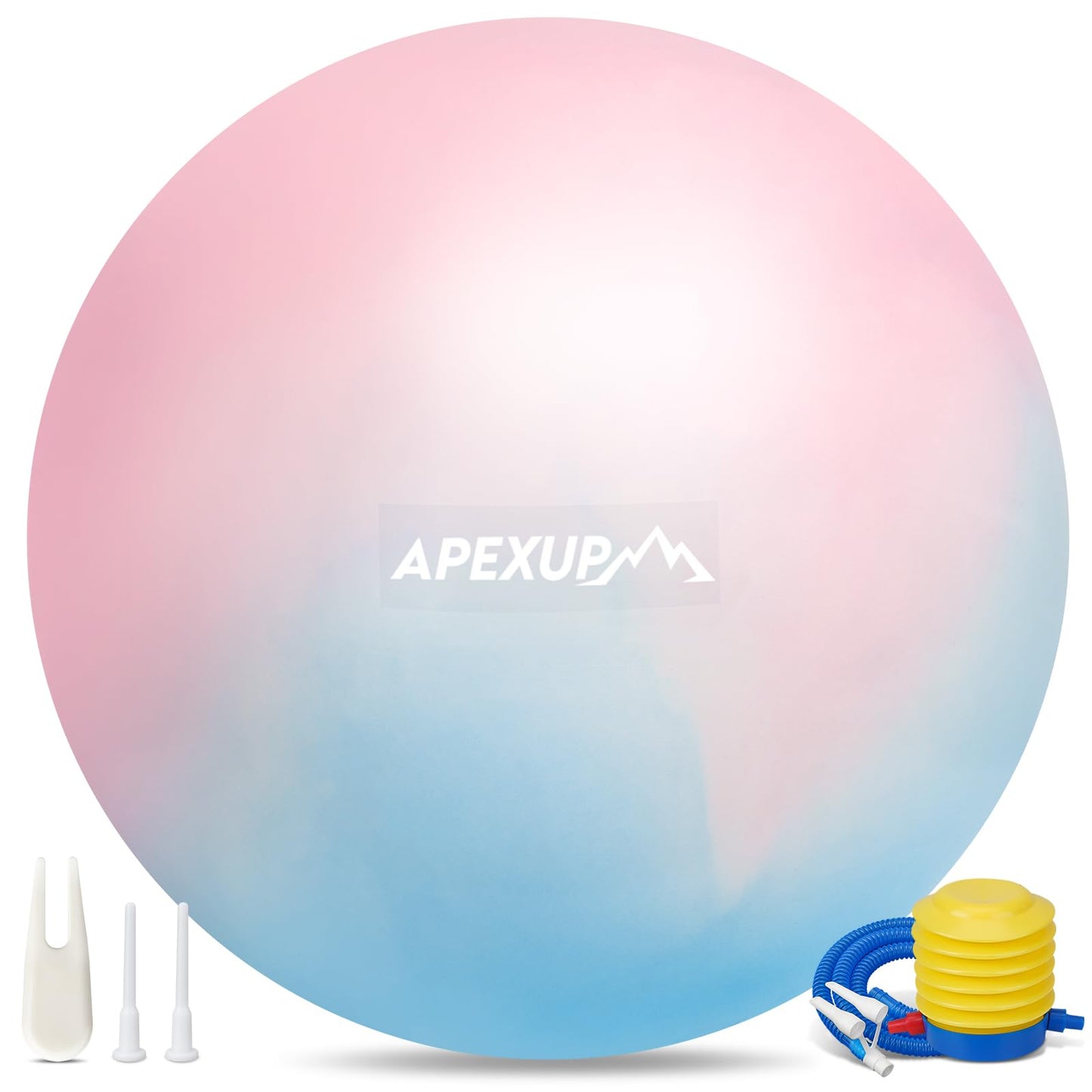 APEXUP Yoga Ball, 660 lbs Anti-Burst Exercise Ball with Pump, 5 Sizes (M (19"~22") 55cm, Blue Pink)