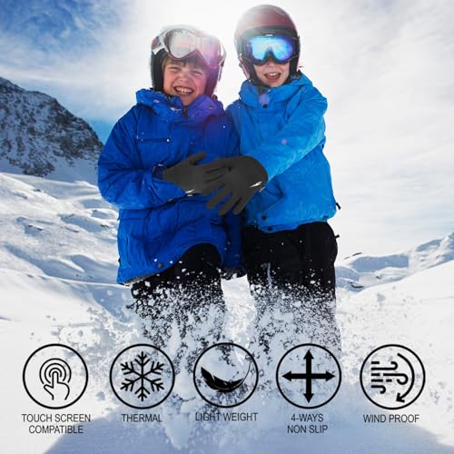 Kids Thermal Winter Gloves - Touch Screen Anti-Slip Fleece - Black, X-Small