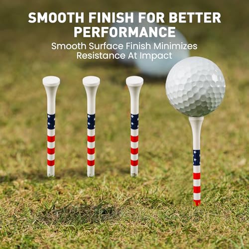Golf Tees - 3 1/4 Inch USA Flag - 50 Pack Durable Bamboo