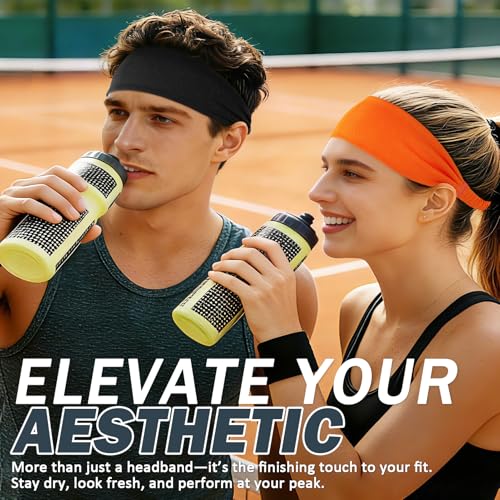 Black Running Headbands - 5 Pack Non-Slip Moisture Wicking Sweatbands