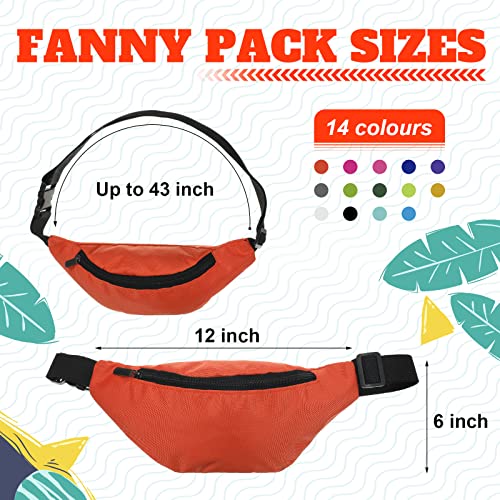 14 Pcs Neon Fanny Pack Bulk Adjustable Zipper Bright Colors - Saintrygo