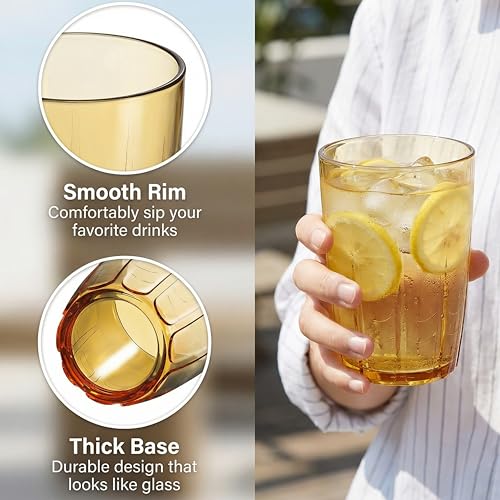 ZEAYEA 6-Pack 14 oz Acrylic Drinking Cups, Unbreakable Stackable Tumbler Set BPA-Free