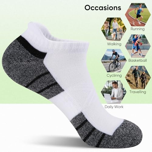 Cushioned Ankle Socks for Men - Breathable Moisture Wicking - 7 Pairs White