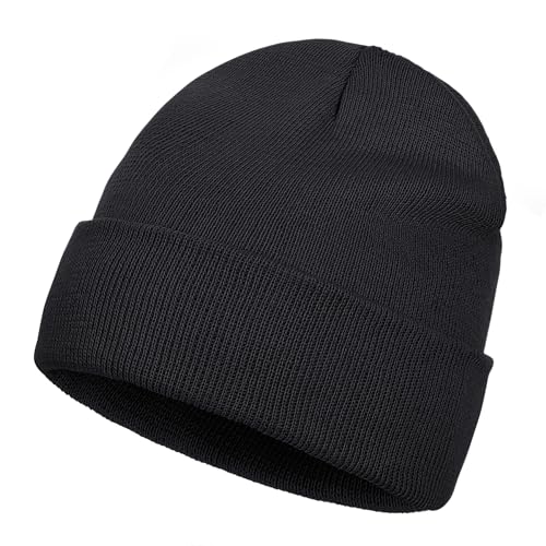 Knit Beanie Hat for Men and Women - Winter Warm Skull Cap - Black