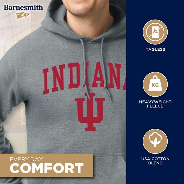 Barnesmith Unisex Hooded Sweatshirt Large Indiana University Charcoal Grey - Cotton/Poly Blend