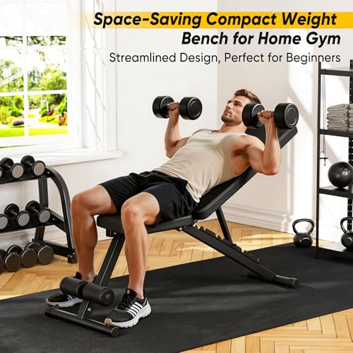 Adjustable Weight Bench for Home Gym - 600LBS Capacity, Foldable with 7 Positions