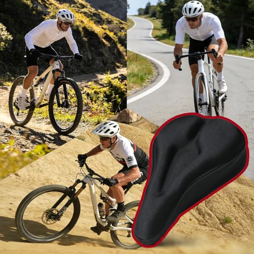 RIXOW Bike Seat Cushion - Narrow Black Memory Foam Saddle Pad, Universal Fit