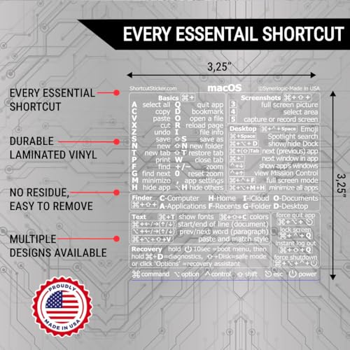 macOS Keyboard Shortcuts Sticker - Laminated Vinyl Cheatsheet - Clear/White
