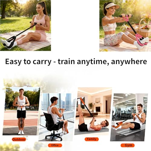 Pink 55lbs Multifunctional Resistance Bands with Pedals & Handles