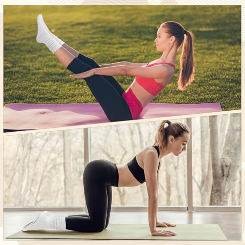 Slouch Pilates Socks with Grips - Non-Slip Yoga Socks, 5.5-8 White