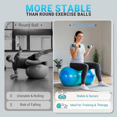 PlayZap Peanut Ball 20in for Pregnancy, Therapy & Home Fitness – Blue Green