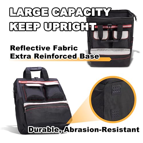 Backpack Tool Bag with Padded Back Support Heavy Duty Tool Kit Carrier Storage Bags for Electrician, Plumber, HVAC, Cable Repairman