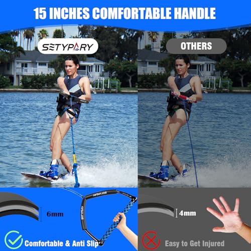 75FT Wakeboard Rope with Handle - Blue & Black, Floating Water Ski Rope