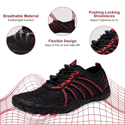 Flexwin Water Shoes for Women & Men - Barefoot Quick Dry Pool Shoes, 8 Wide Women / 6 Wide Men, Black