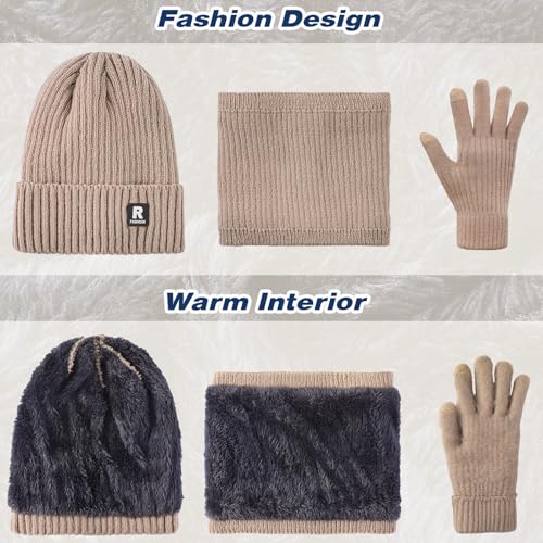 Winter Beanie Hat, Circle Scarf & Touchscreen Gloves Set
