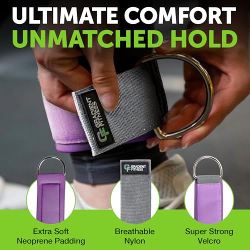 Ankle Straps for Cable Machines - Gray/Purple 1 D-Ring (2 Pack)