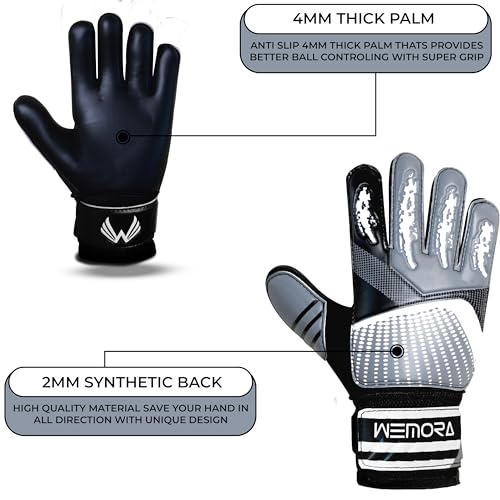 Soccer Goalie Gloves for Kids & Youth - 4mm Anti-Slip Grip Palm