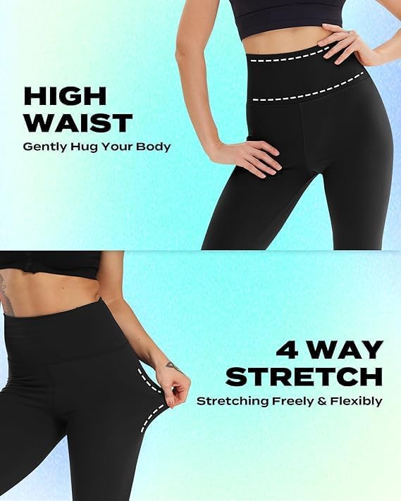 TNNZEET Capri Leggings - High Waisted Tummy Control Yoga Pants with Pockets | Black Workout Leggings
