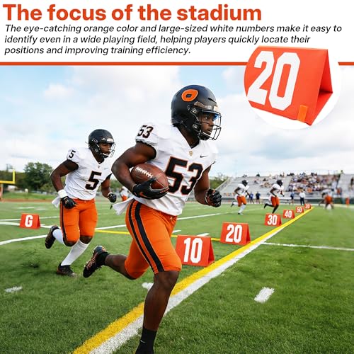 Football Yard Markers Set - 11 High Visibility Weighted Markers with Carrying Bag - Orange
