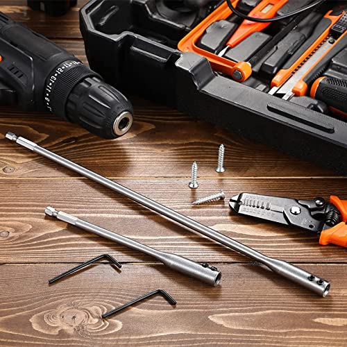 1/4 Drill Bit Extension Set 6" and 12" High-Carbon Steel Wood Spade Drill Bit Extender with 2 Pieces Key Spade Bit Extension Set for Wood Turners Furniture Carpentry and Construction(4PCS)