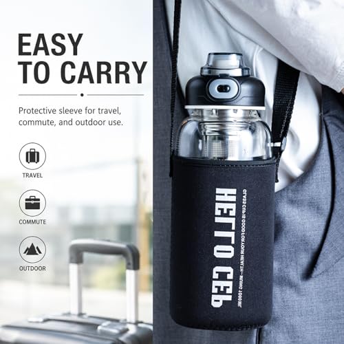 Wangsdjy 34oz Glass Water Bottle with Straw & Infuser - BPA-Free, Large Capacity, Protective Sleeve, 1PCS