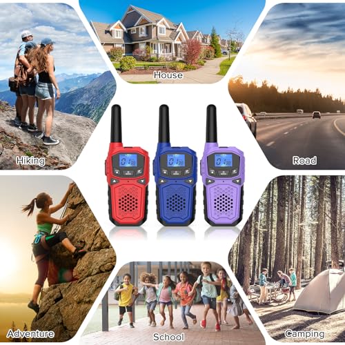 WokTok Long Range 3-Pack Two-Way Radio Walkie Talkies for Camping Hiking, SOS, NOAA Weather Alert, Rechargeable Batteries, Red-Blue-Purple