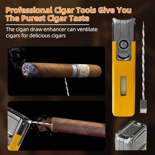 Cigarol 5-in-1 Torch Lighter with V-Cutter, Punch & Windproof Jet Flame (Yellow/Shabby Chic)