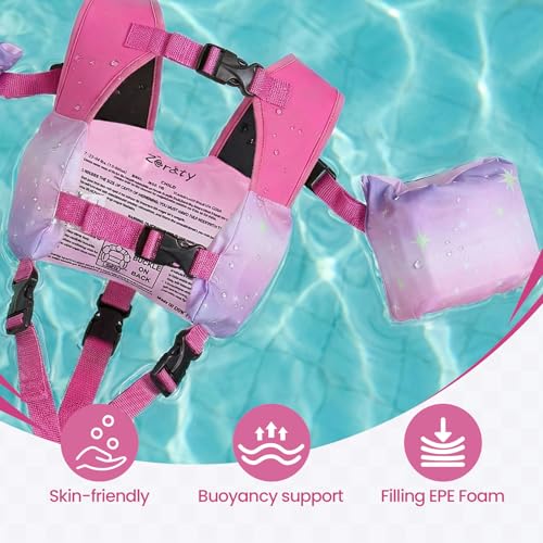 Zeraty 3-in-1 Toddler Swim Vest with Arm Bands - 33-66 lb (Rose Red, Medium)