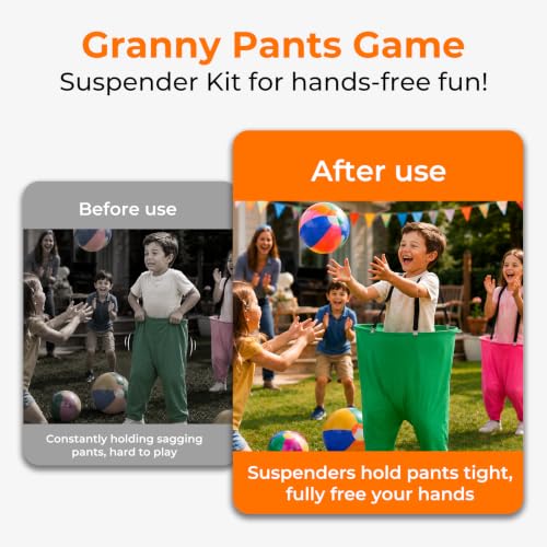 Child MultiColor Granny Pants Yard Game Set with Bouncy Balls & Adjustable Suspenders - Fun Outdoor Toss & Ring Toss for Kids & Adults