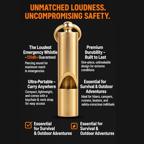Premium Brass Emergency Whistle - 125dB Survival Whistle - 1 Piece