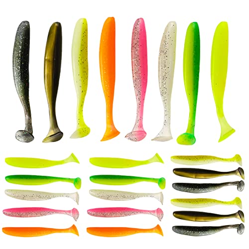 24 Pcs Soft Plastic Fishing Lures - Paddle Tail Swimbaits for Bass & Trout