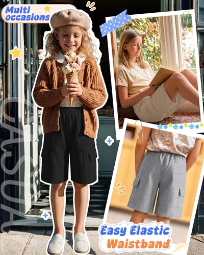 Girls Bermuda Shorts 3 Pack - Khaki, Light Mixed Gray, Black - 9-10 Years