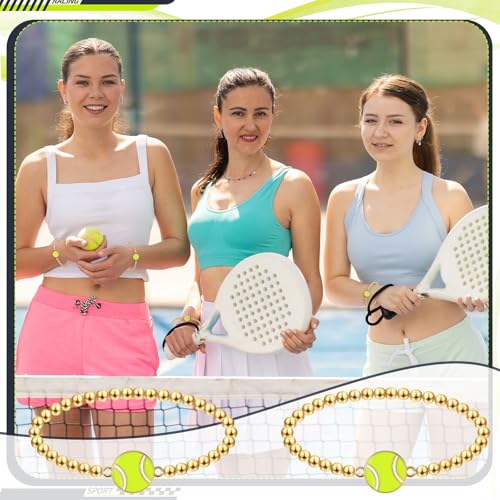 Tondiamo 24 Pcs Gold Alloy Sports Beaded Charm Bracelets Tennis Variation