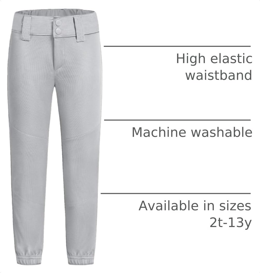 QBK 5T Toddler Baseball Pants Youth Softball Pants Kids Tee Ball Pants for Boy Girl Gray