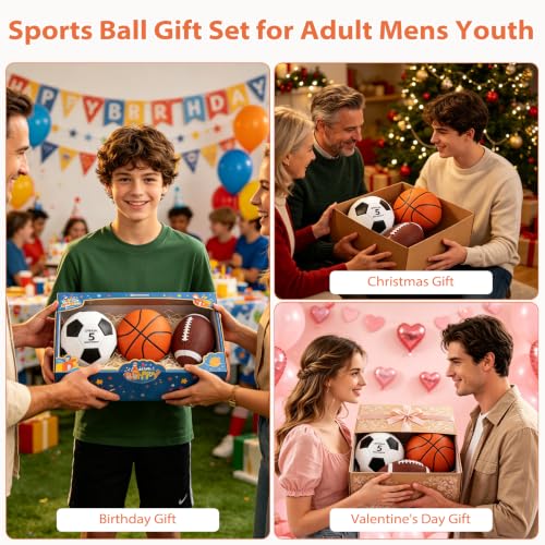 SIKEMAY 3-Piece Sports Balls Set - Soccer, Football, Basketball with Pump